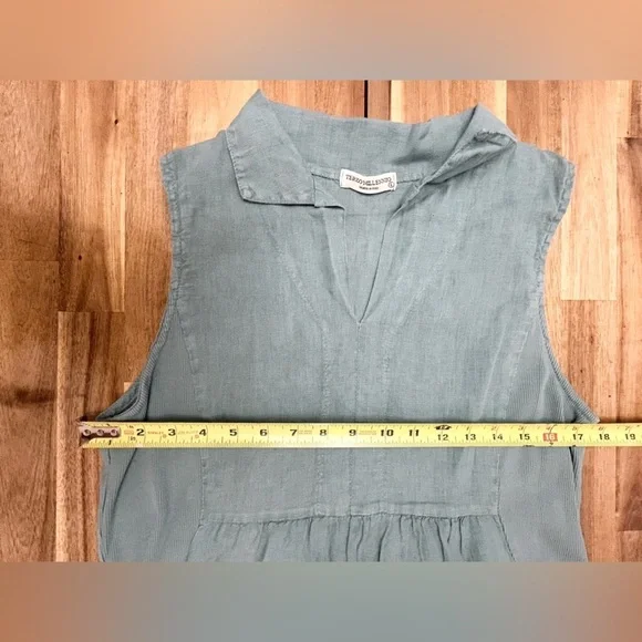 Terzo Millennio 100% Linen Sleeveless V-Neck Blue Green Knee Length Dress Sz Lrg - Picture 7 of 9
